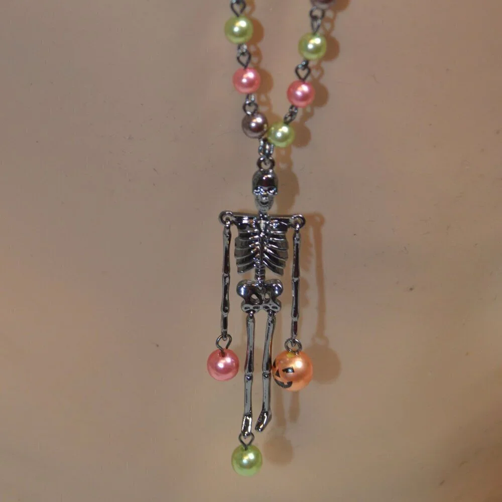 Betsey Johnson Skeleton Spider Web Long Necklace Pendant - NWT